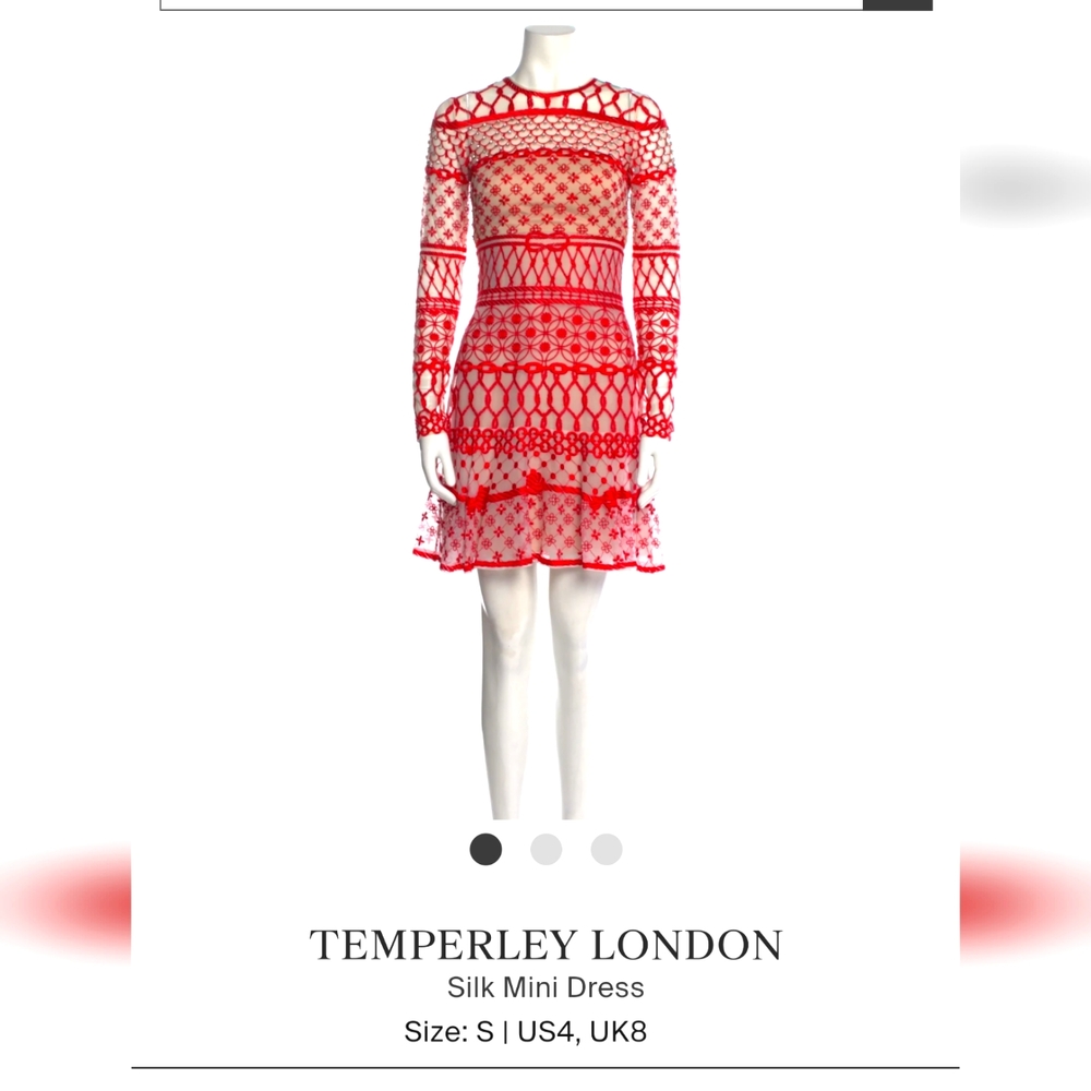 Temperly London Red Valentine's Embroidered Sheer Mini Dress